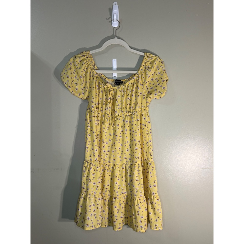 Streetwear Society Yellow Daisy Floral Tiered Mini Dress ND31022 Small